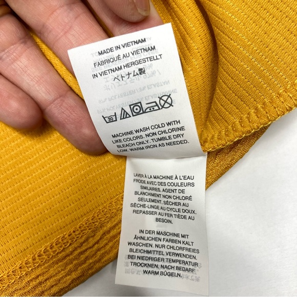 Madewell Tank Top Gold Criss Cross Strap Crop Medium Yellow Ribbed Ruffle - Picture 15 of 16